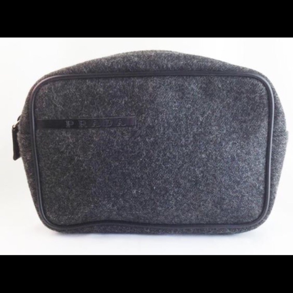 PRADA GREY FLANNEL CLUTCH//TOILETRY CASE UNISEX